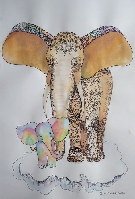 Art Studio PALETTE. Katya Silina Picture.  Watercolour, Ink Animals Mix 