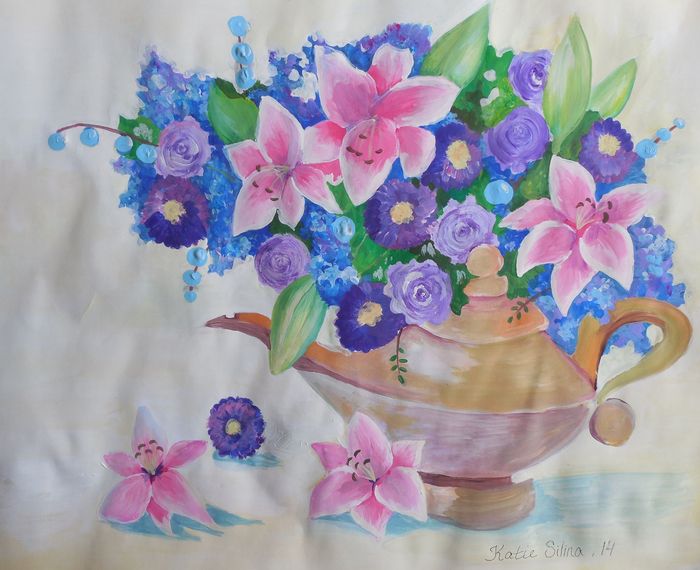 Art Studio PALETTE. Katya Silina Picture.  Tempera Plants Flowers 