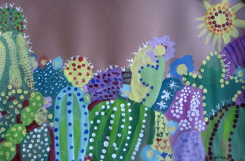 Art Studio PALETTE. Leena  Ballard Picture. Fine Art Paper Tempera Plants Cacti 