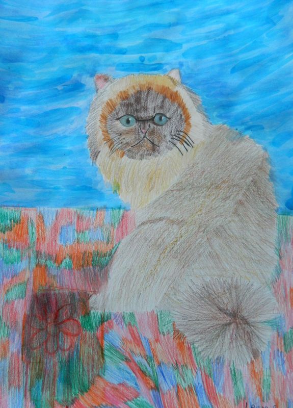 Art Studio PALETTE. Leena  Ballard Picture.  Coloured Pencil Animals Cats 