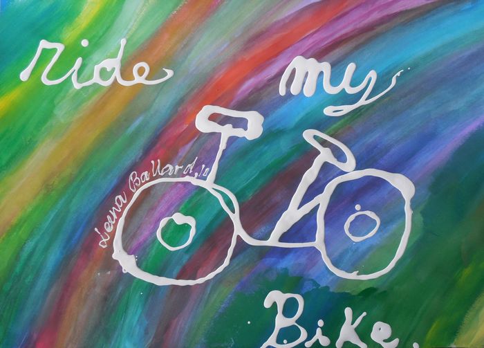 Art Studio PALETTE. Leena  Ballard Picture.  Tempera Design Bicycle 