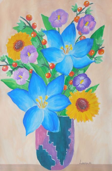 Art Studio PALETTE. Leena  Ballard Picture.  Tempera Plants Flowers 