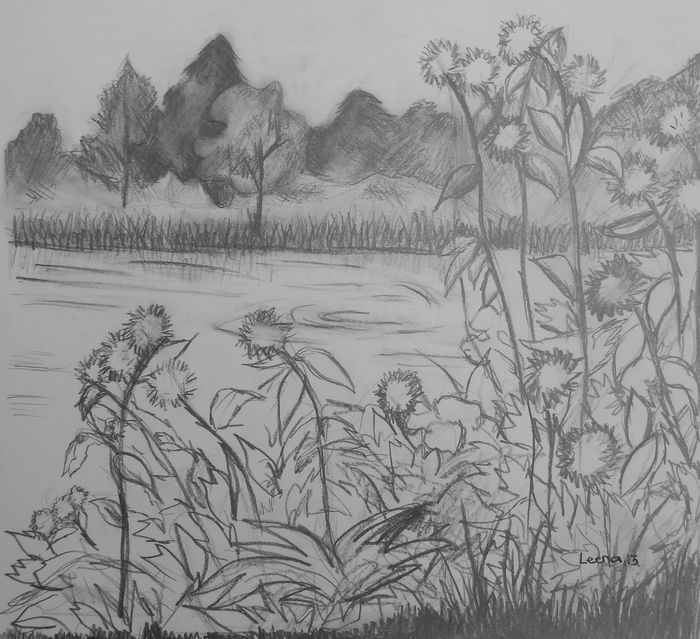 Art Studio PALETTE. Leena  Ballard Picture.  Pencil Landscape Nature 