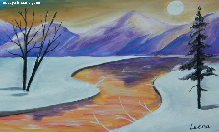 Art Studio PALETTE. Leena  Ballard Picture. Greeting Card Tempera Landscape Winter 