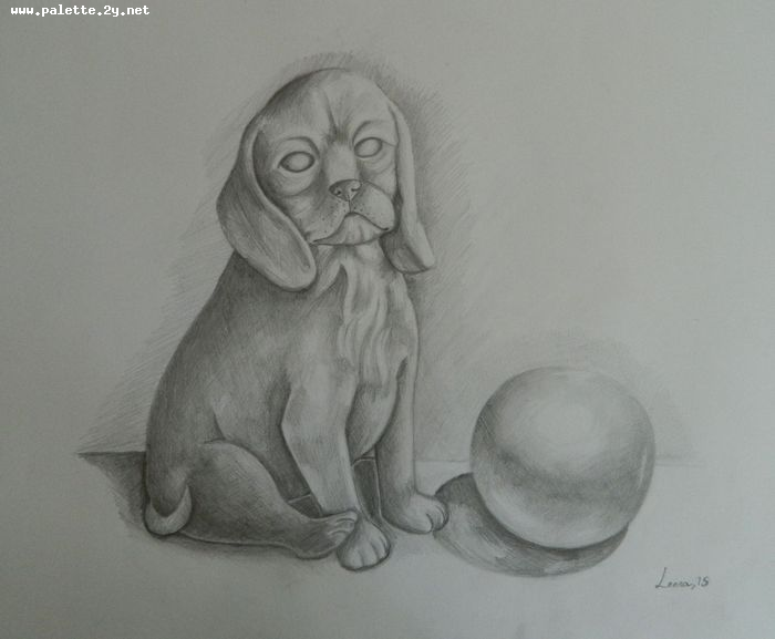 Art Studio PALETTE. Leena  Ballard Picture.  Pencil Animals Dogs 