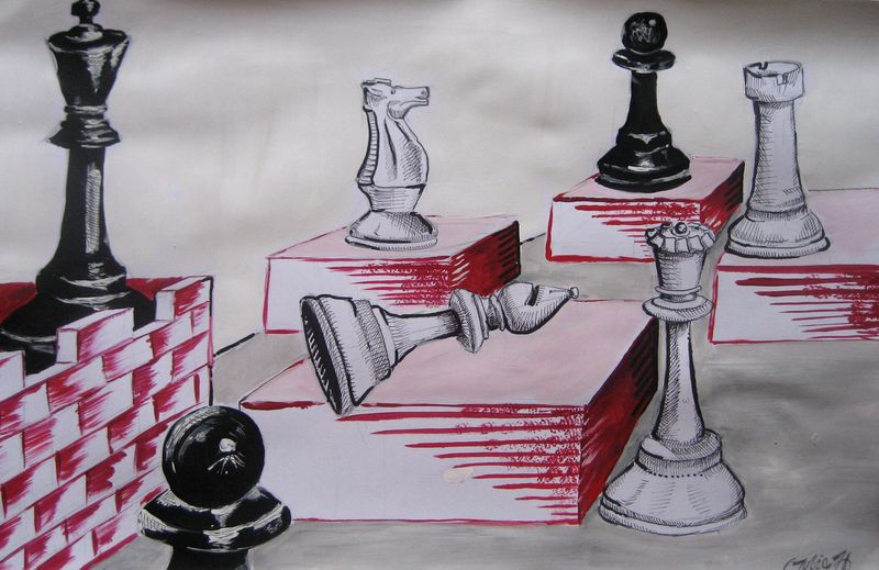 Art Studio PALETTE. Julia Handra Picture.  Mixed Media Fantasy Chess 