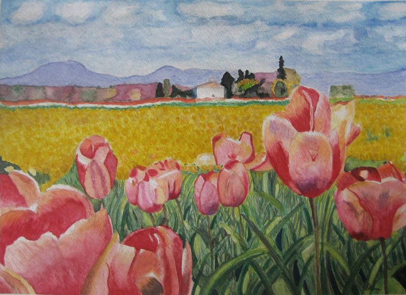 Art Studio PALETTE. Debra Sathanielle Picture. Fine Art Paper Watercolour Landscape Spring 
