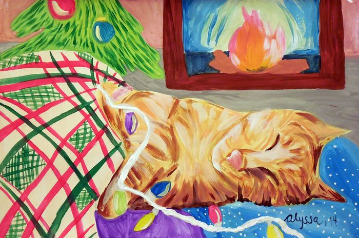 Art Studio PALETTE. Alyssa Lukose Picture.  Tempera Animals Cats 
