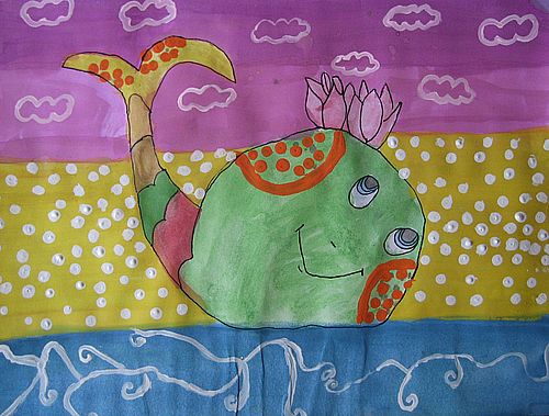 Art Studio PALETTE. Cassydy Siu Picture. Fine Art Paper Tempera Animals Fish 