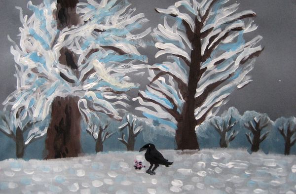 Art Studio PALETTE. Diana Pavel Picture.  Tempera Landscape Winter 
