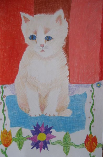 Art Studio PALETTE. Diana Pavel Picture. Fine Art Paper Coloured Pencil Animals Cats 