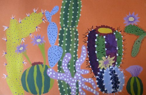 Art Studio PALETTE. Sylveina Siu Picture. Fine Art Paper Tempera Plants Cacti 