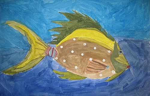 Art Studio PALETTE. Rainier Satharielle Picture. Fine Art Paper Tempera Animals Fish 