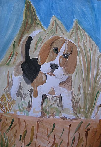 Art Studio PALETTE. Rainier Satharielle Picture.  Tempera Animals Dogs 