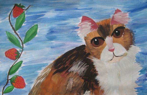 Art Studio PALETTE. Monika Feng Picture. Fine Art Paper Tempera Animals Cats 