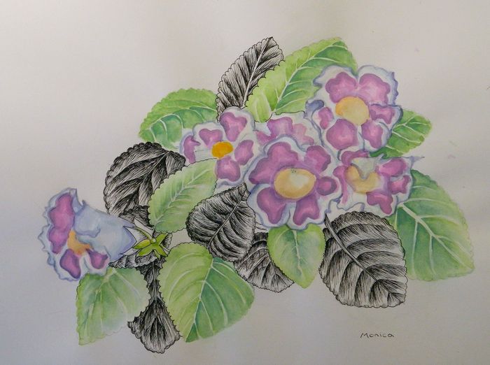 Art Studio PALETTE. Monika Feng Picture.  Watercolour, Ink Plants Flowers 