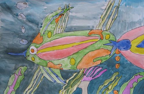 Art Studio PALETTE. Utae Kanauchi Picture.  Watercolour, Ink Animals Fish 
