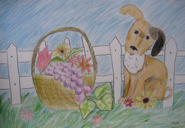 Art Studio PALETTE. Utae Kanauchi Picture.  Coloured Pencil Animals Dogs 