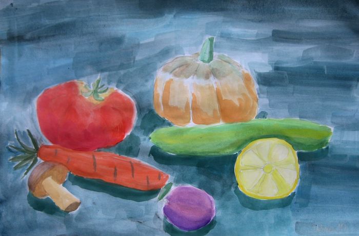 Art Studio PALETTE. Utae Kanauchi Picture.  Watercolour Still Life Fruits & Vegi 