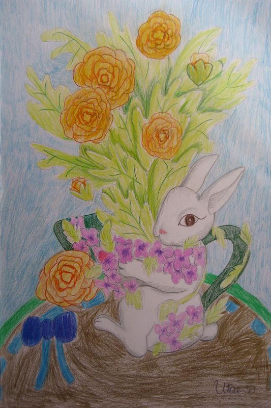 Art Studio PALETTE. Utae Kanauchi Picture.  Coloured Pencil Holidays Easter 
