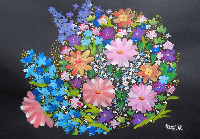 Art Studio PALETTE. Utae Kanauchi Picture.  Tempera Plants Flowers 