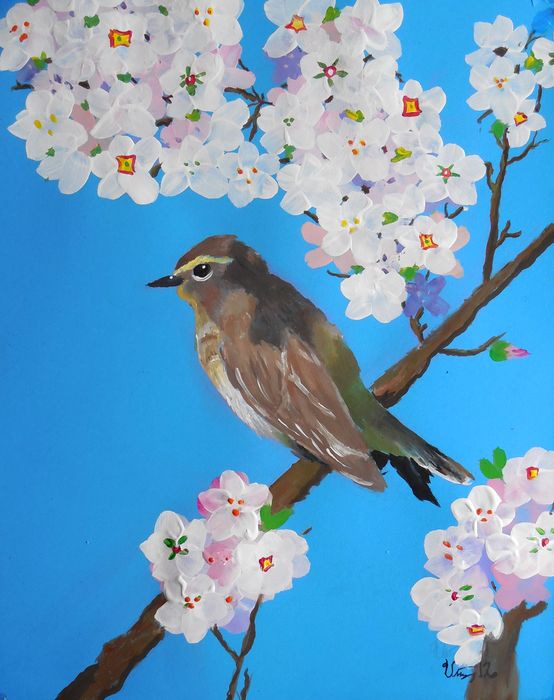 Art Studio PALETTE. Utae Kanauchi Picture.  Tempera Animals Birds Пришла Весна
