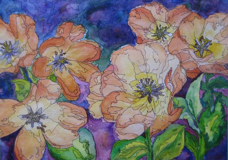 Art Studio PALETTE. Susan  Kuo Picture.  Watercolour, Ink Plants Flowers 