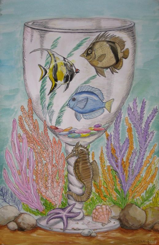 Art Studio PALETTE. Susan  Kuo Picture.  Watercolour, Ink Animals Fish 