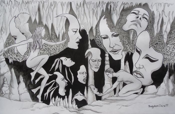 Art Studio PALETTE. Bogdan Chiru Picture.  Watercolour, Ink Fantasy Mask Adam and Eve 