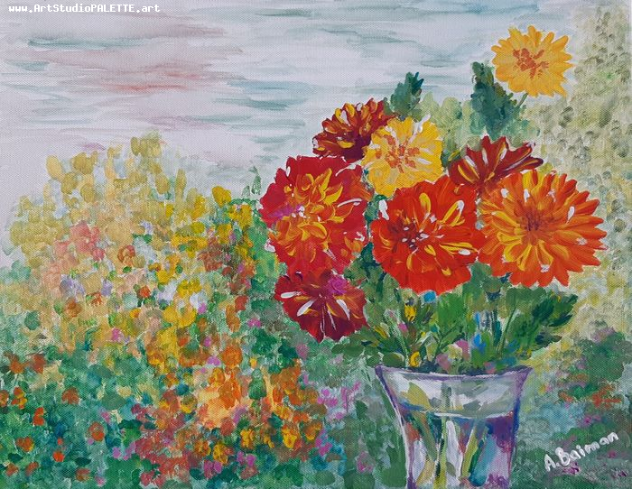 Art Studio PALETTE. Sandra Baiman Picture.  Tempera Plants Flowers 
