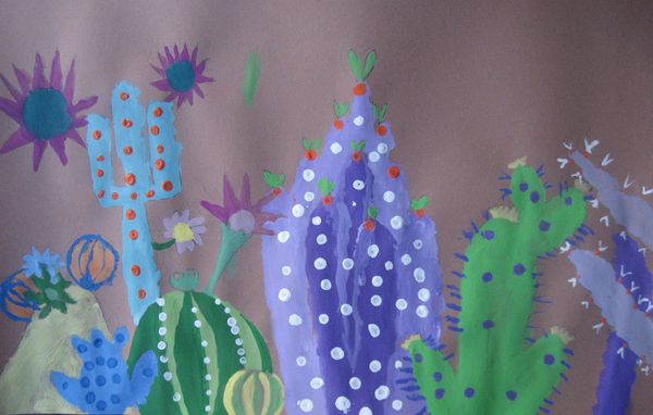 Art Studio PALETTE. Zachary Kuo Picture. Fine Art Paper Tempera Plants Cacti 