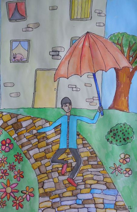 Art Studio PALETTE. Samuel Lukose Picture.  Watercolour, Ink Design Umbrellas Ready for Rain