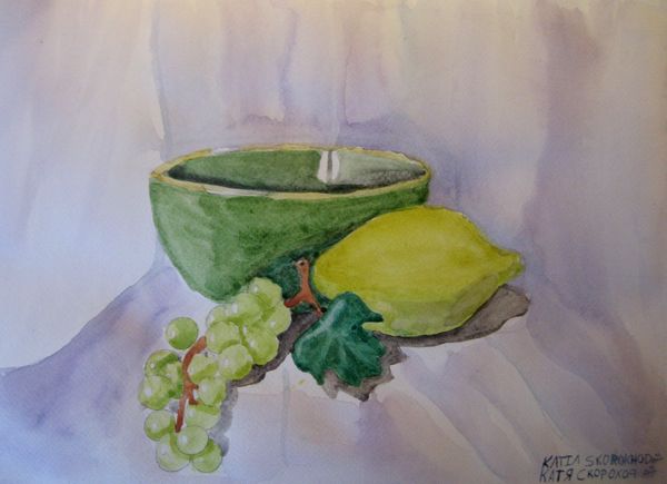 Art Studio PALETTE. Katia Skorokhod Picture. Fine Art Paper Watercolour Still Life Fruits & Vegi 