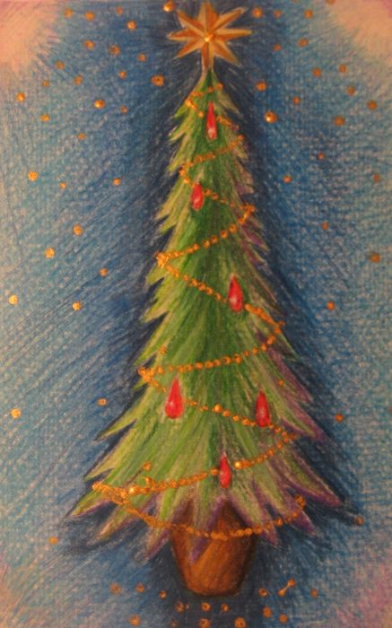 Art Studio PALETTE. Katia Skorokhod Picture.  Coloured Pencil Holidays Christmas 