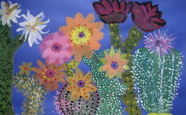 Art Studio PALETTE. Aleksandra Tsytsenko Picture. Cardboard Tempera Plants Cacti 