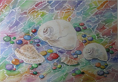 Art Studio PALETTE. Nastya Tesenkova Picture. Fine Art Paper Watercolour Still Life Shells 