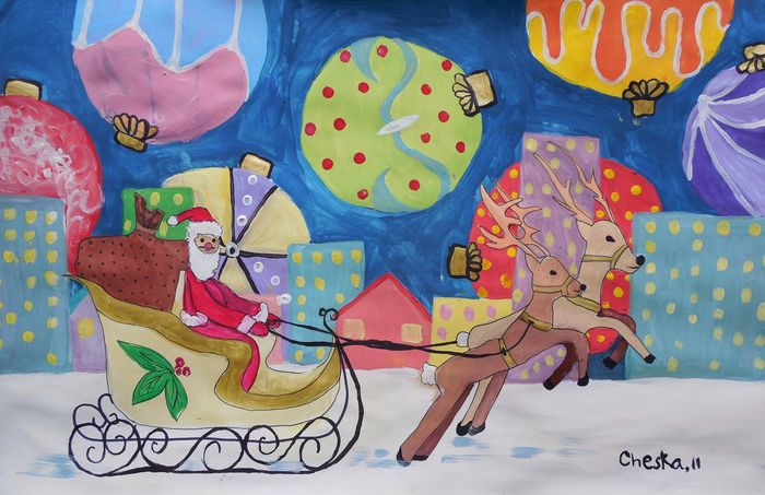 Art Studio PALETTE. Cheska O.Retita Picture.  Marker, Tempera Holidays Christmas Santa Claus