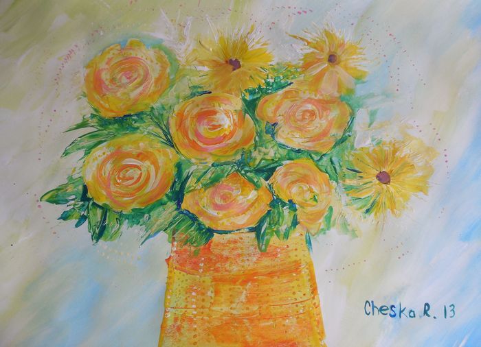 Art Studio PALETTE. Cheska O.Retita Picture.  Tempera Plants Flowers 