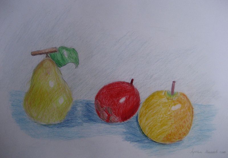 Art Studio PALETTE. Artem Miasnykov Picture.  Coloured Pencil Still Life Fruits & Vegi 
