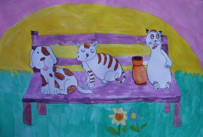 Art Studio PALETTE. Sara Milosovic Picture.  Watercolour, Ink Animals Cats 