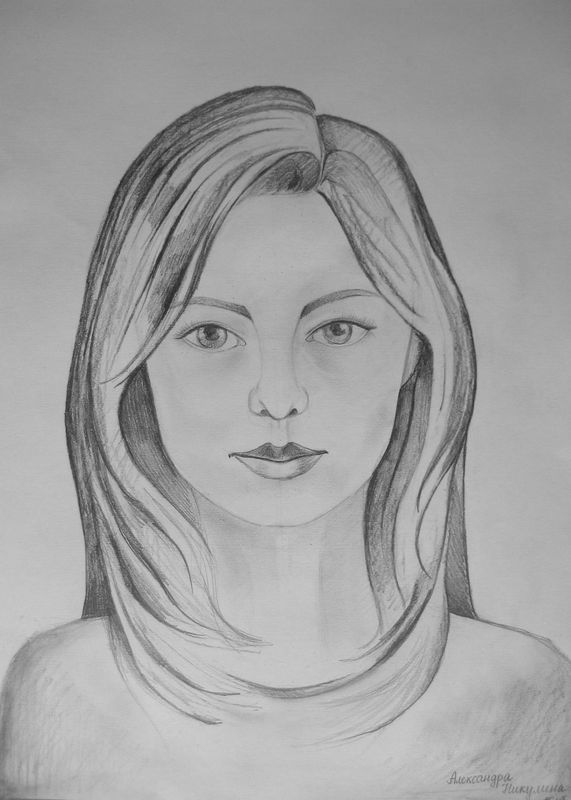 Art Studio PALETTE. Aleksandra Nikulina Picture.  Pencil People Selfportrait 