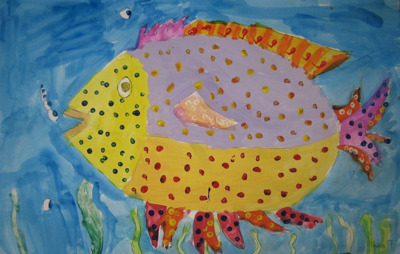 Art Studio PALETTE. Liza Silanteva Picture.  Tempera Animals Fish 