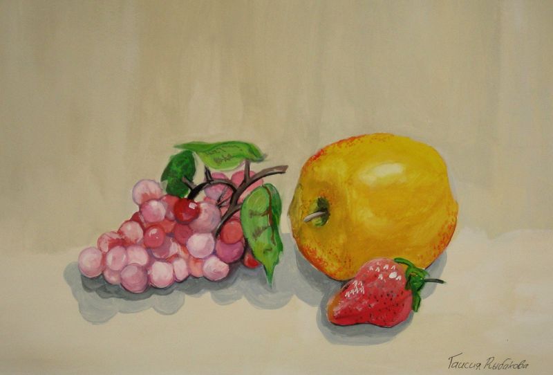 Art Studio PALETTE. Taisiya Rybakova Picture.  Tempera Still Life Fruits & Vegi 