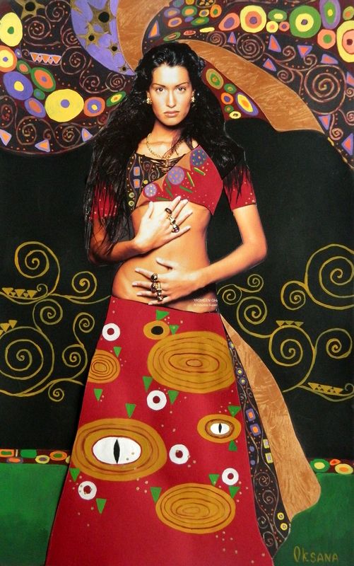 Art Studio PALETTE. Oksana Latynina Picture. Cardboard Mixed Media Inspired by Klimt 