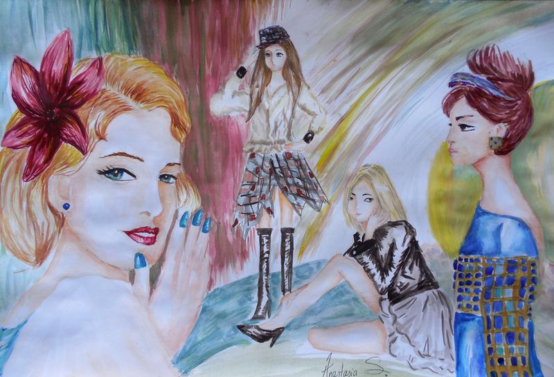 Art Studio PALETTE. Anastasiia Sergeyenko Picture.  Watercolour Design Clothes 