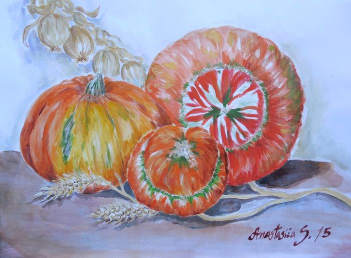 Art Studio PALETTE. Anastasiia Sergeyenko Picture.  Tempera Still Life Fruits & Vegi 