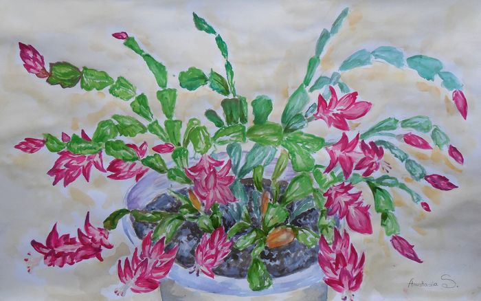 Art Studio PALETTE. Anastasiia Sergeyenko Picture.  Tempera Plants Flowers 