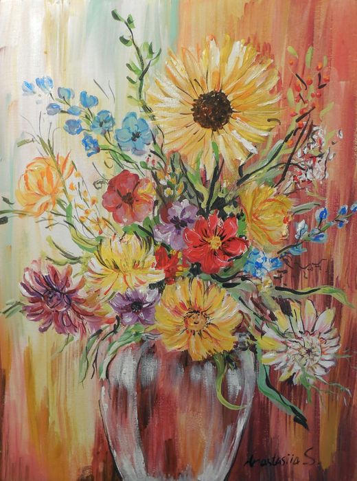 Art Studio PALETTE. Anastasiia Sergeyenko Picture. Canvas Acrylic Plants Flowers 