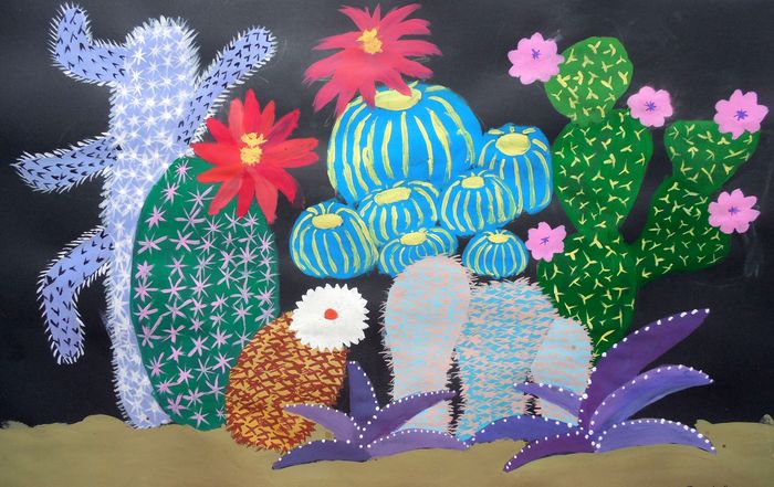 Art Studio PALETTE. Daniella  Pashuk Picture.  Tempera Plants Cacti 
