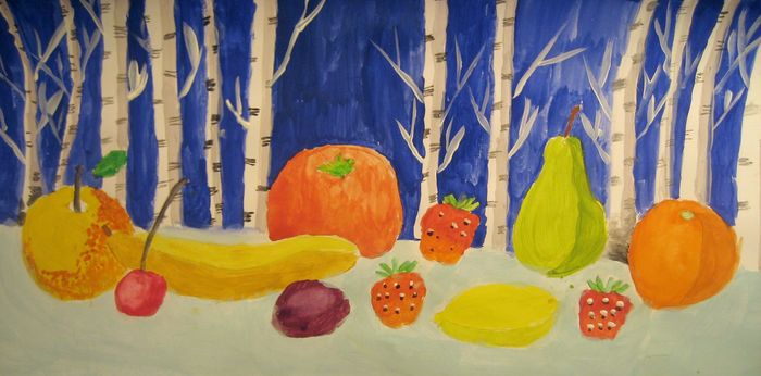 Art Studio PALETTE. Katia  Lubenkova Picture.  Tempera Still Life Fruits & Vegi Фрукты Зимой